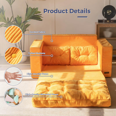 MAXYOYO Convertible Sofa Bed - Pull Out Loveseat Sleeper Sofa, Orange