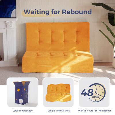 MAXYOYO Tri-Fold Mattress, 6 Inch Tufted Folding Mattress Full Foam Bed with Corded Fabric, Orange
