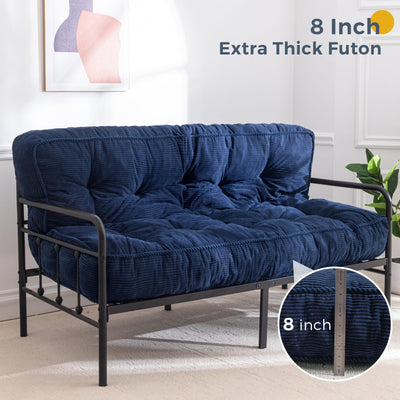 MAXYOYO 8" Tufted Futon Sofa Couch Bed, Thick Corduroy Fabric Floor Futon Mattress for Adults (Mattress Only), Navy
