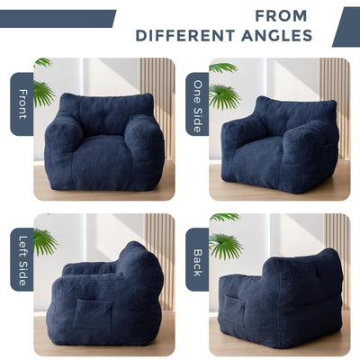 MAXYOYO Sherpa Bean Bag Chair, Boucle Tufted Bean Bag Couch, Living Room Bean Bag Lazy Sofa for Adults Kids, Navy