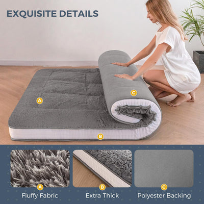 MAXYOYO 6" Extra Thick Fluffy Floor Futon Mattress, Long Plush Square Quilted Floor Mattress for Adults, Dark Grey