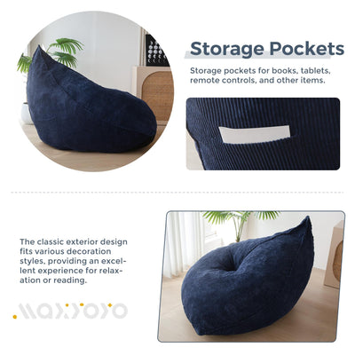 MAXYOYO Corduroy Bean Bag Chairs for Adult, Bean Bag Couch with Filler, Soft Lazy Sofa 43"x41"x35", Navy
