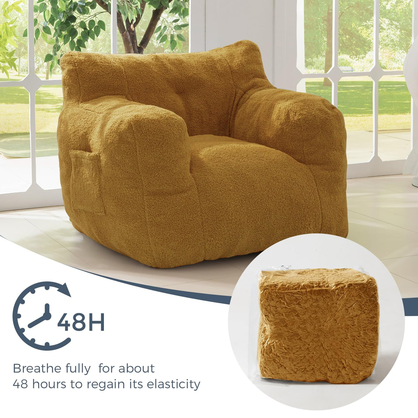 MAXYOYO Sherpa Bean Bag Chair, Boucle Tufted Bean Bag Couch, Living Room Bean Bag Lazy Sofa for Adults Kids, Yellow