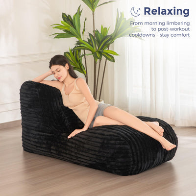 MAXYOYO Chaise Lounge with Pillow, Ergonomic Chaise Lounge Chair Indoor, Soft Fabric Velvet Floor Sofa, Fainting Couch for Bedroom Living Room, Black