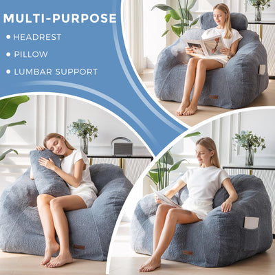 MAXYOYO Giant Bean Bag Chair with Pillow, Fuzzy Comfy Large Bean Bag Chair Couch for Reading and Gaming, Dusty Blue