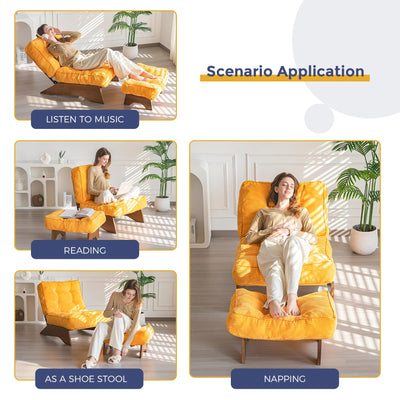 MAXYOYO Adjustable Accent Chair with Ottoman, Tufted Lounge Chair Set, Orange
