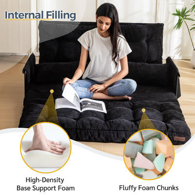MAXYOYO Adjustable Floor Sofa Bed with 2 Pillows, Multi-Functional Bean Bag Sleeper Bed with Armrest for Reading Gaming, Black
