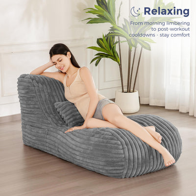 MAXYOYO Chaise Lounge with Pillow, Ergonomic Chaise Lounge Chair Indoor, Soft Fabric Velvet Floor Sofa, Fainting Couch for Bedroom Living Room, Grey