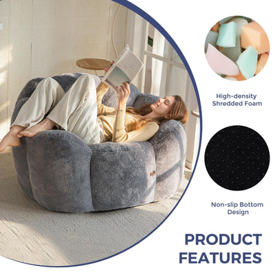 MAXYOYO Bean Bag Chair, Floral Shape Ultra Soft Faux Fur Petal Back Sofa for Adults, Single Size (Dark Grey)