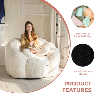 MAXYOYO Bean Bag Chair, Floral Shape Ultra Soft Faux Fur Petal Back Sofa for Adults, Single Size (Beige)