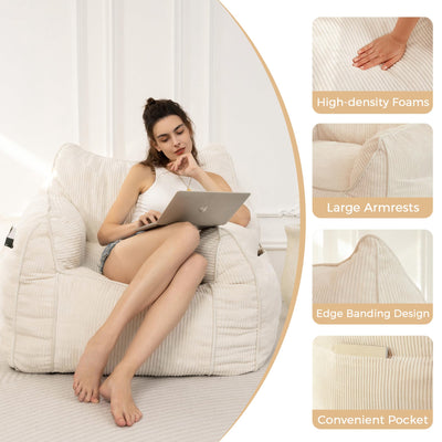 MAXYOYO Bean Bag Chair Sofa High-Density Foam Filled BeanBag Chairs, Beige