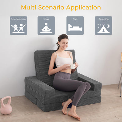 MAXYOYO Multifunctional Folding Sofa Bed, Portable Foldable Sleeper Sofa Floor Couch Futon Mattress for Guest Room, Dark Grey