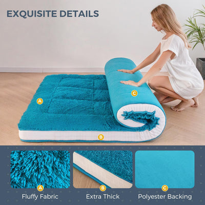 MAXYOYO 6" Extra Thick Fluffy Floor Futon Mattress, Long Plush Square Quilted Floor Mattress for Adults, Blue