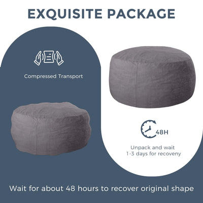 MAXYOYO Large Bean Bag Chair for Adults, Ultra Soft Fur Lazy Sofa with Foam Filling Living Room Bedroom, Darkgrey