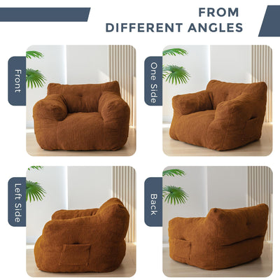 MAXYOYO Sherpa Bean Bag Chair, Boucle Tufted Bean Bag Couch, Living Room Bean Bag Lazy Sofa for Adults Kids, Dark Coffee