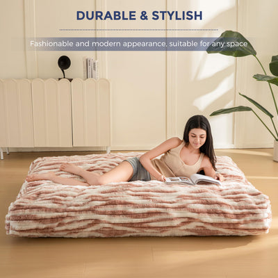 MAXYOYO Giant Bean Bag Bed for Adults, Convertible Beanbag Folds from Chair to Floor Mattress with Washable Cover, Cow Pink