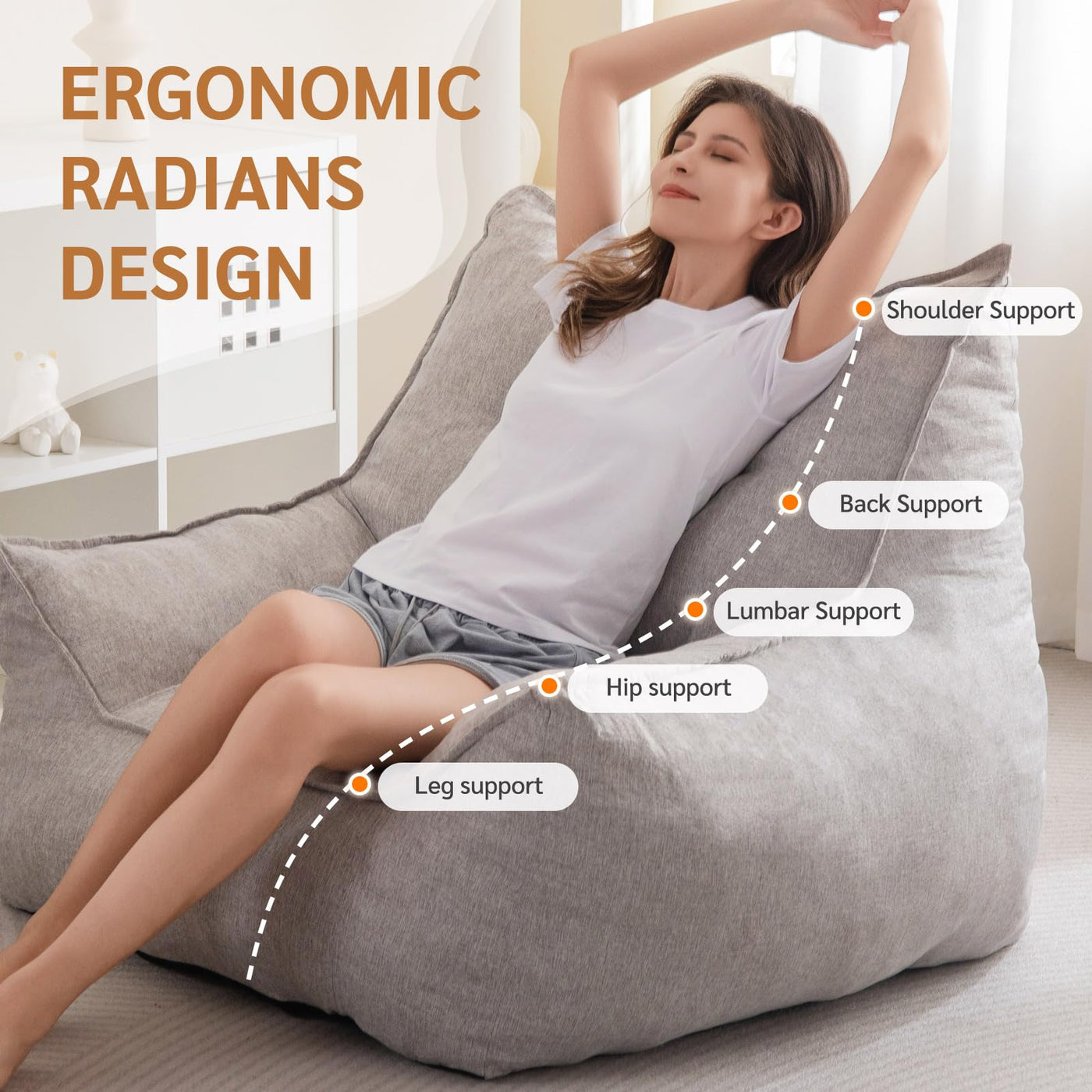 MAXYOYO Giant Bean Bag Chair, Bean Bag Sofa with Armrests for Adults, Grey