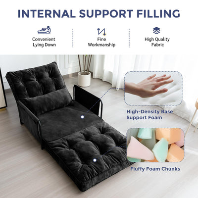 MAXYOYO Adjustable Floor Sofa Couch, Velvet Convertible Lazy Sofa Sleeper Bed with Pillow and Armrest, Single, Black