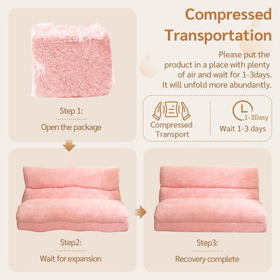 MAXYOYO  Bean Bag Bed Folding Sofa Bed, Extra Wider Fold Full Floor Mattress, Pink Floor Couch