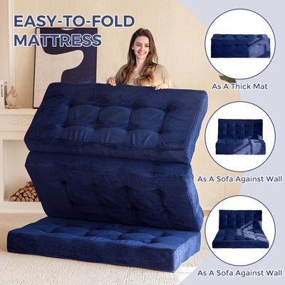 MAXYOYO Tri-Fold Mattress, 6 Inch Tufted Folding Mattress Full Foam Bed with Corded Fabric, Navy