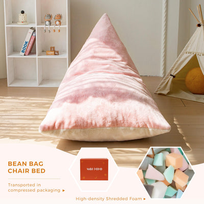 MAXYOYO Kids Bean Bag Chair - 2-Tone Handle Design, High-Density Foam Floor Lounger, Pink & White