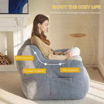 MAXYOYO Bean Bag Chair, Tufted Bean Bag Chair with Boucle Fabric, Comfy Lazy Sofa with Filler for Adults Teens, Grey