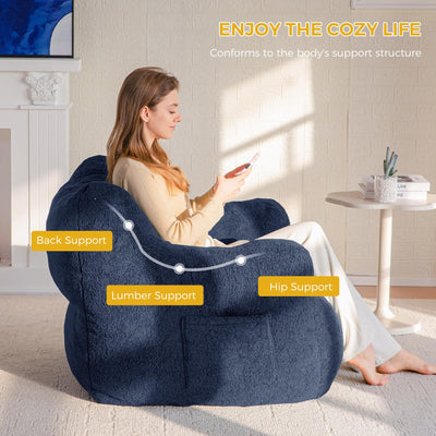MAXYOYO Bean Bag Chair, Tufted Bean Bag Chair with Boucle Fabric, Comfy Lazy Sofa with Filler for Adults Teens, Navy