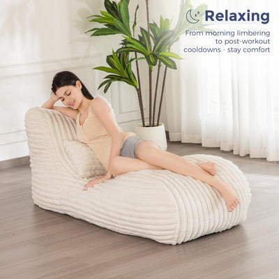 MAXYOYO Chaise Lounge with Pillow, Ergonomic Chaise Lounge Chair Indoor, Soft Fabric Velvet Floor Sofa, Fainting Couch for Bedroom Living Room, Beige