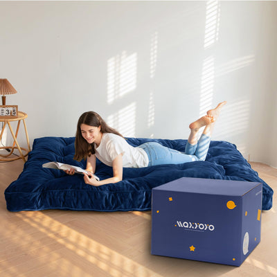 MAXYOYO 6" Thick Futons Sofa Couch Bed, Velvet Futon Mattress for Adults (Mattress Only), Navy