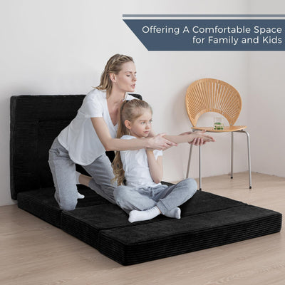 MAXYOYO Multifunctional Folding Sofa Bed, Portable Foldable Sleeper Sofa Floor Couch Futon Mattress for Guest Room, Black