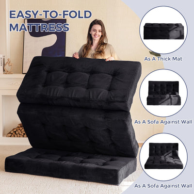 MAXYOYO Tri-Fold Mattress, 6 Inch Tufted Folding Mattress Full Foam Bed with Corded Fabric, Black