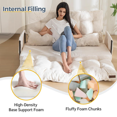 MAXYOYO Adjustable Floor Sofa Bed with 2 Pillows, Multi-Functional Bean Bag Sleeper Bed with Armrest for Reading Gaming, Beige