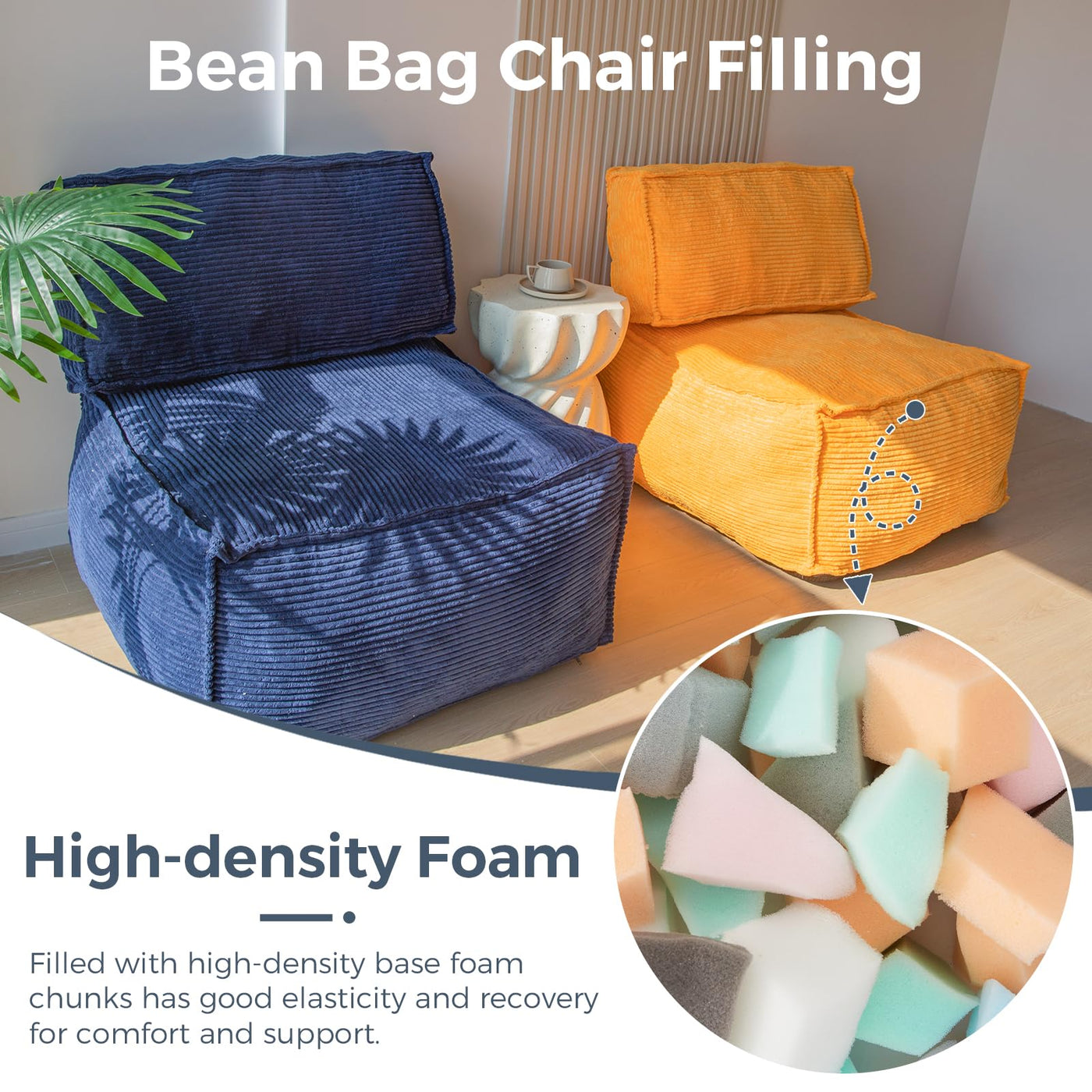 MAXYOYO 4 in 1 Modular Bean Bag Sofa, Multi-Function Corduroy Bean Bag Chair, Floor Cushion, Pouf, Foot Stool (Orange)