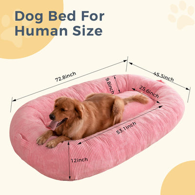 MAXYOYO Human Dog Bed, Corduroy Giant Bean Bag Dog Bed for Humans and Pets, Pink