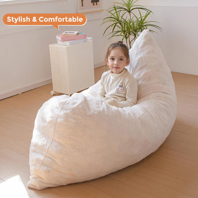MAXYOYO 3 in 1 Kids Bean Bag Chair Bed, Faux Fur Child Floor Sofa for Gaming, Reading (Beige)