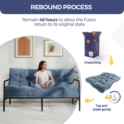 MAXYOYO 6" Futon Mattress Full Size, Thick Boucle Futons Sofa Couch Bed Sleeper Sofa Bed Floor Mattress for Adults, Shredded Foam Filling (Frame Not Included), Dusty Blue