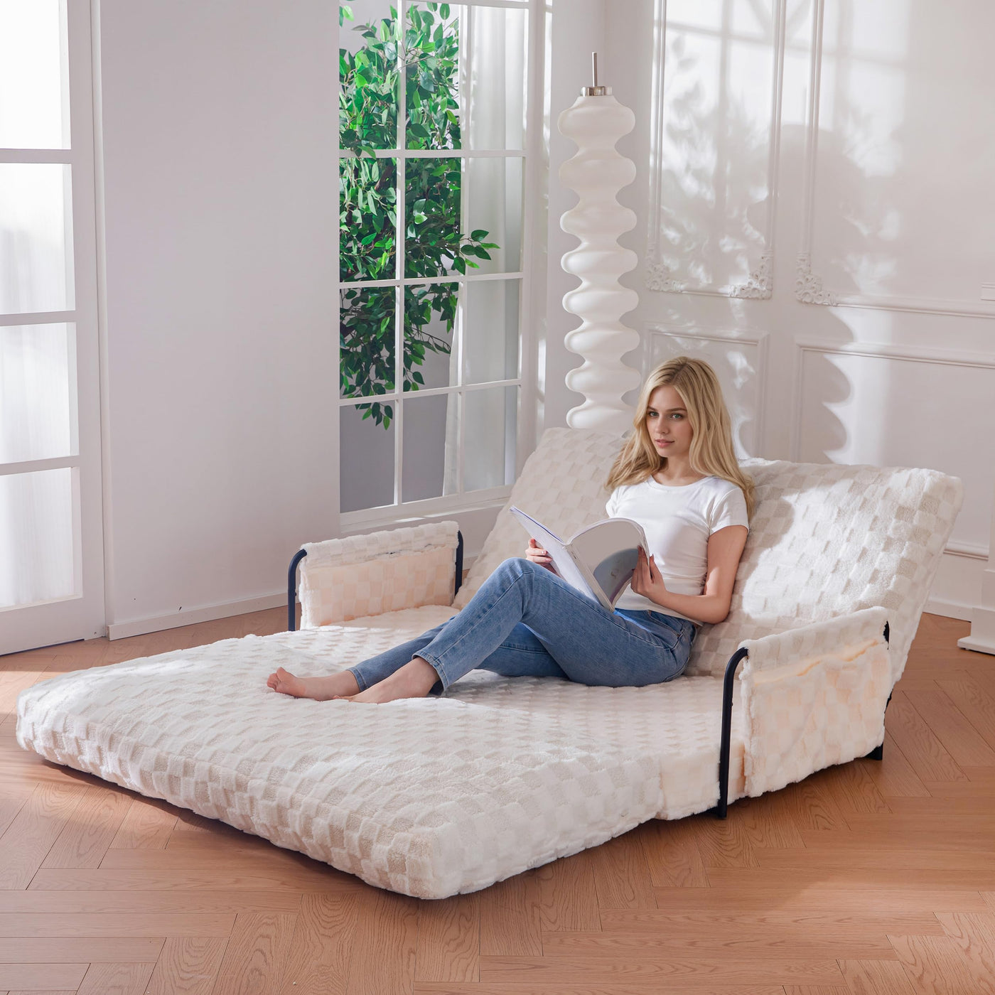 MAXYOYO Adjustable Lazy Floor Sofa, 5-Position Foldable Sleeper Chair with Armrest for Reading, Gaming