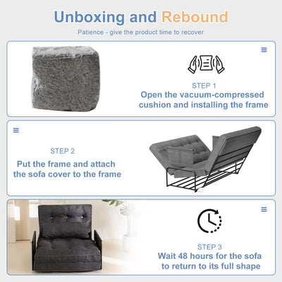 MAXYOYO Adjustable Floor Sofa Bed, Multi-Functional Folding Couch Bed with Pillows, Single Size, Grey