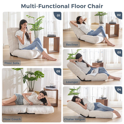 MAXYOYO Adjustable Floor Chair with Back Support, Gaming Chair Floor Meditation Chair, Beige
