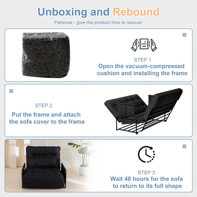 MAXYOYO Adjustable Floor Sofa Bed, Multi-Functional Folding Couch Bed with Pillows, Single Size, Black