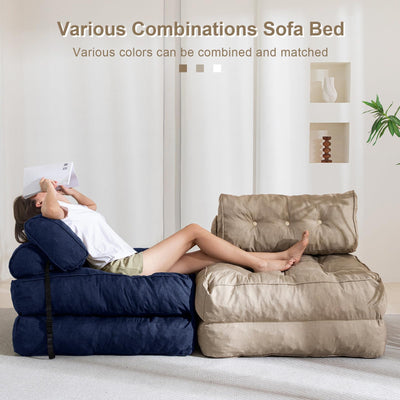 MAXYOYO Folding Couch Sofa Bed, Convertible Sleeper Chairs with Back Support and Pillow, Navy