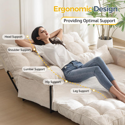 MAXYOYO Adjustable Floor Sofa Bed with 2 Pillows, Multi-Functional Bean Bag Sleeper Bed with Armrest for Reading Gaming, Beige