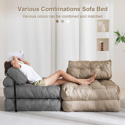 MAXYOYO Folding Couch Sofa Bed, Convertible Sleeper Chairs with Back Support and Pillow, Grey
