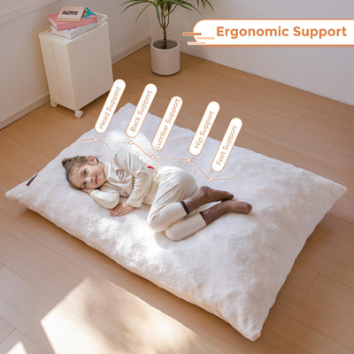 MAXYOYO 3 in 1 Kids Bean Bag Chair Bed, Faux Fur Child Floor Sofa for Gaming, Reading (Beige)