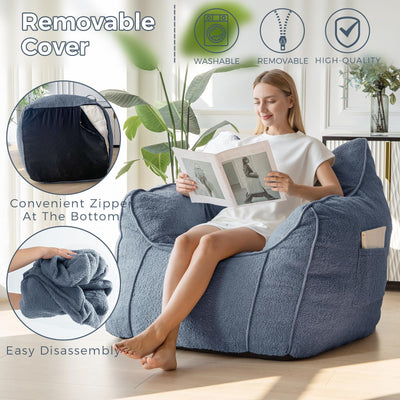 MAXYOYO Giant Bean Bag Chair for Adults, Large Fluffy Bean Bag Couch for Living Room with Decorative Edges, Dusty Blue