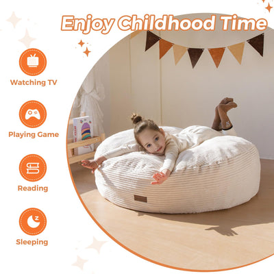 MAXYOYO 3-in-1 Kids Convertible Bean Bag Chair & Bed, Corduroy Round Child Floor Sofa for Gaming, Reading, Beige