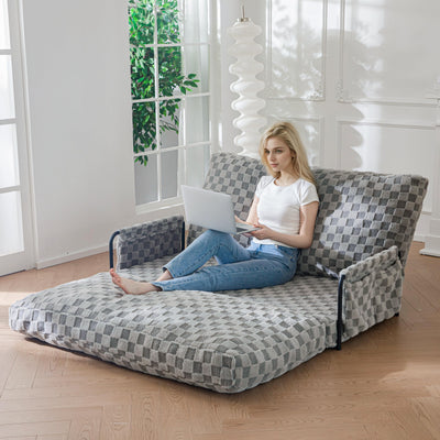 MAXYOYO Adjustable Lazy Floor Sofa, 5-Position Foldable Sleeper Chair with Armrest for Reading, Grey