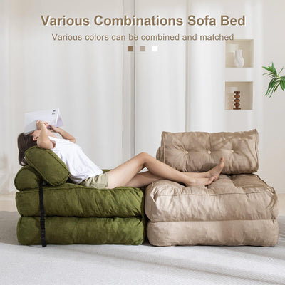 MAXYOYO Folding Couch Sofa Bed, Convertible Sleeper Chairs with Back Support and Pillow, Green
