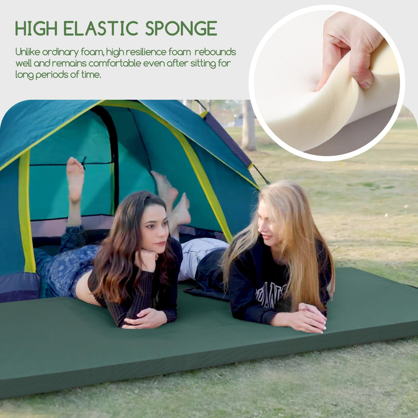 MAXYOYO Camping Mattress Pad, Portable Sleeping Mat Roll Up Mattress for Adults, Green