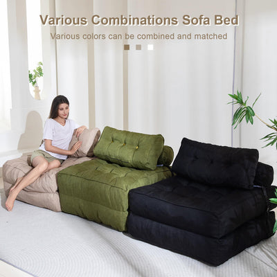MAXYOYO Folding Couch Sofa Bed, Convertible Sleeper Chairs with Back Support and Pillow, Black